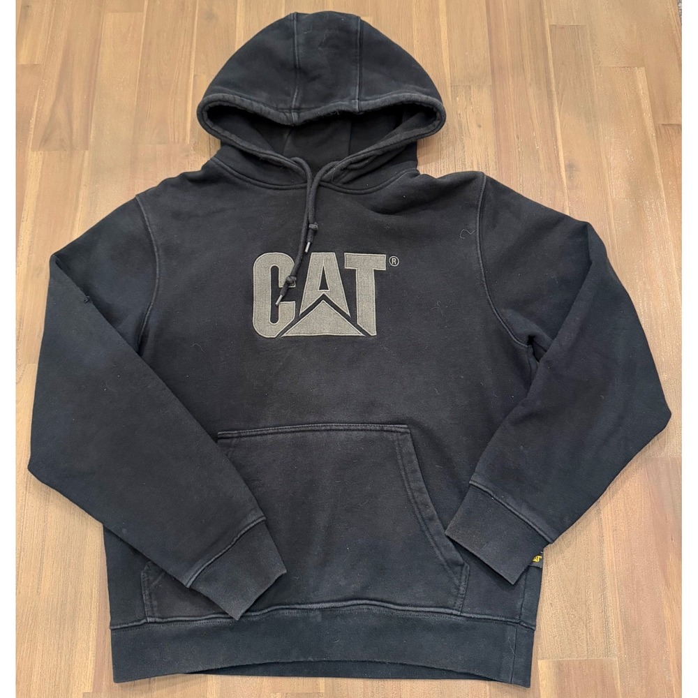 CAT Caterpillar Logo‎ Black Hoodie Sweatshirt Hooded Pullover Mens M